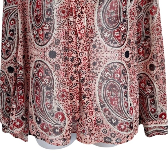 Alice + Olivia Anabel Boho Paisley Floral Bow Tie Blouse Top S Rust Black - Picture 4 of 12